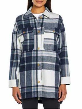 Banana Republic Blue Plaid Shacket Wool Blend Overshirt Lightweight Size XS/S
